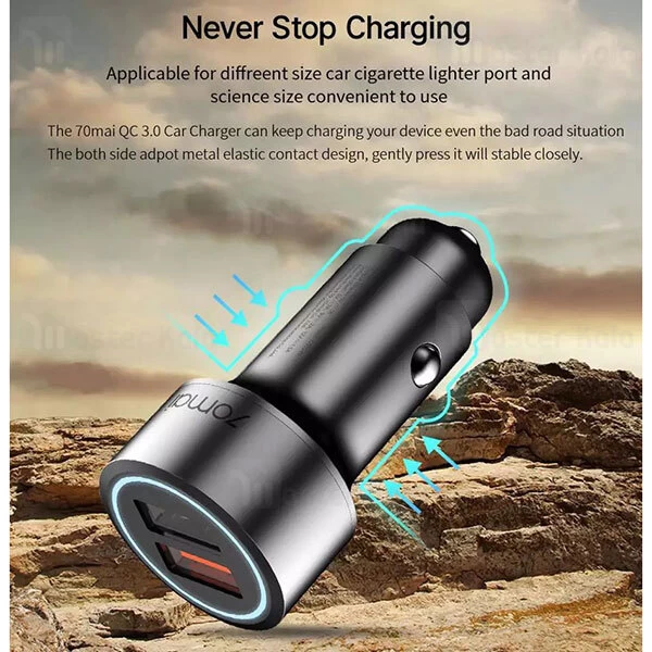 شارژر فندکی Xiaomi 70mai Midrive CC02 QC3.0 Dual USB Car Charger