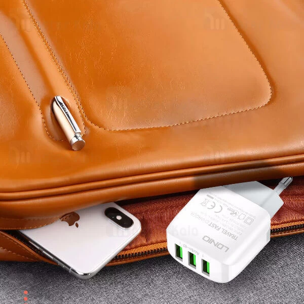 شارژر دیواری LDNIO A3312 Auto-ID Triple Fast Wall Charger 17W With Cable