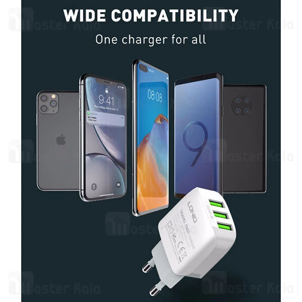 شارژر دیواری LDNIO A3312 Auto-ID Triple Fast Wall Charger 17W With Cable
