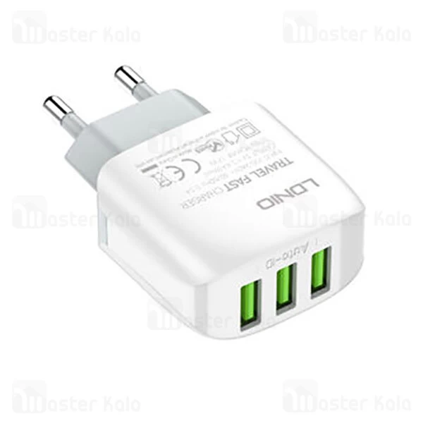 شارژر دیواری LDNIO A3312 Auto-ID Triple Fast Wall Charger 17W With Cable