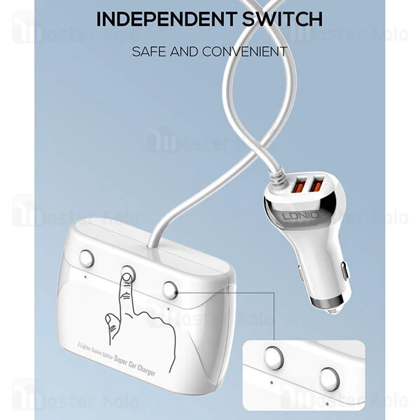 شارژر فندکی LDNIO C504Q Car Charger QC3.0 With Cigarette Lighter Expansion 160W