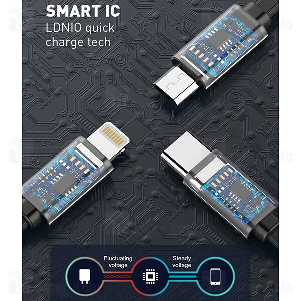 کابل سه سر الدینیو LDNIO LC99 3 in 1 Stick Management طول 30 سانتی متر و توان 3.4 آمپر