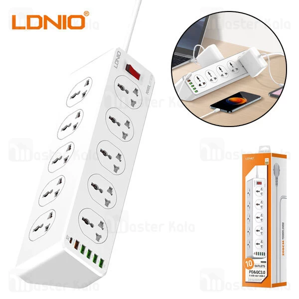 چند راهی برق LDNIO SC10610 5 USB And 1 Type C QC3.0 PD Power Strip