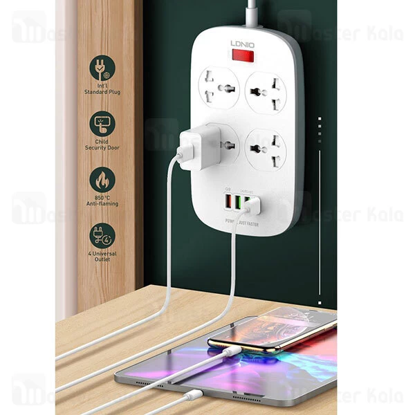چند راهی برق LDNIO SC4407 Defender Series 4 USB Port Power Strip