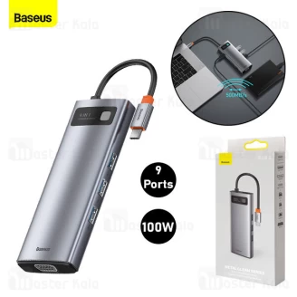 هاب 9 پورت بیسوس Baseus Metal Gleam 9 in 1 Multifunctional Type-C HUB CAHUB-CU0G توان 100 وات