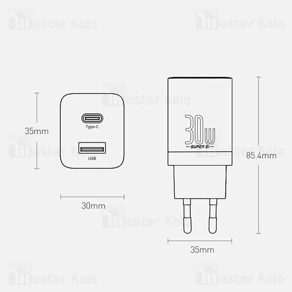 شارژر دیواری Baseus Super Si Pro Quick Charger U+C 30W EU CCCJG30CE CCSUPP-E01