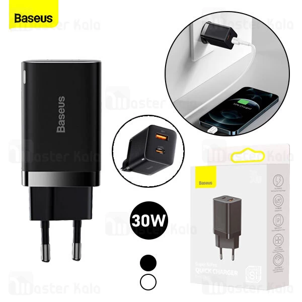شارژر دیواری Baseus Super Si Pro Quick Charger U+C 30W EU CCCJG30CE CCSUPP-E01