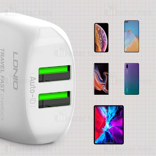 شارژر دیواری LDNIO A2219 QC2.0 Fast Wall Charger 12W With Cable