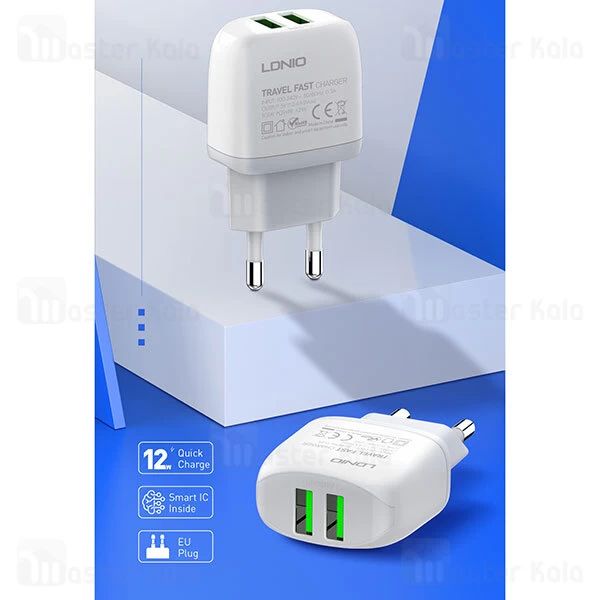 شارژر دیواری LDNIO A2219 QC2.0 Fast Wall Charger 12W With Cable