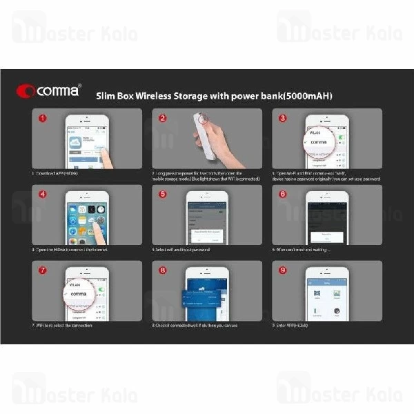 فلش وایرلس 32 گیگ و پاوربانک 5000 میلی آمپر کاما Comma Slim Box