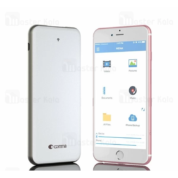 فلش وایرلس 32 گیگ و پاوربانک 5000 میلی آمپر کاما Comma Slim Box