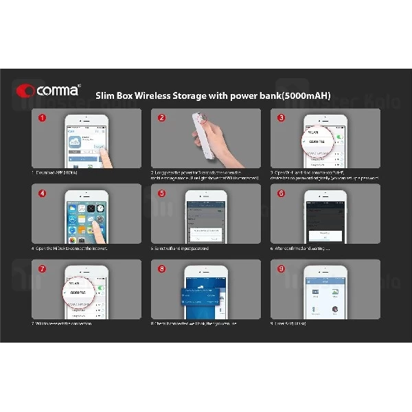 فلش وایرلس 32 گیگ و پاوربانک 5000 میلی آمپر کاما Comma Slim Box