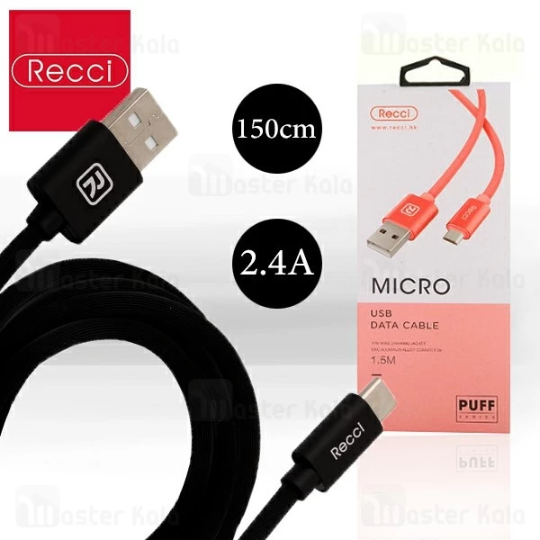 کابل Type C رسی Recci RCT-U150 PUFF Cable توان 2.4 آمپر و طول 1.5 متر