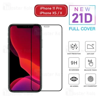 محافظ صفحه شیشه ای تمام صفحه تمام چسب آیفون Apple iPhone 11 Pro / XS / X 21D Glass