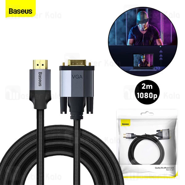 کابل HDMI به VGA بیسوس Baseus CAKSX-K0G Enjoyment Series HD Male To VGA Male Adapter Cable 2m
