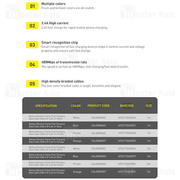 کابل لایتنینگ Baseus Dynamic Series Fast Charging Data Cable USB to iP CALD000402 2.4A 1m