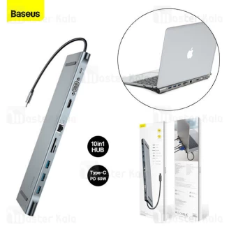استند و هاب 10 پورت بیسوس Baseus Enjoyment 10 in 1 Docking Station Stand CATSX-F0G 4K کارت خوان