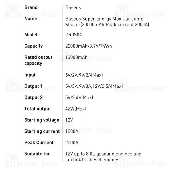 پاوربانک و جامپ استارتر خودرو بیسوس Baseus Super Energy Max Car Jump Starter CGNL020001 CRJS04