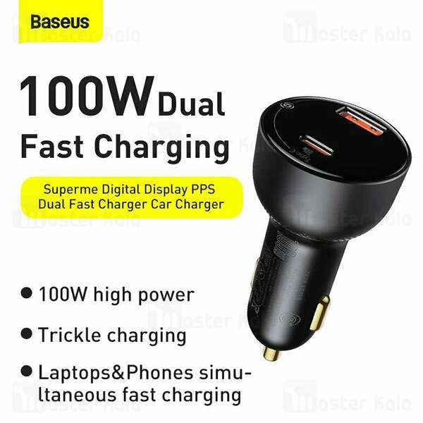 شارژر فندکی Baseus Superme Digital Display Dual U + C PPS Car Charger 100W CCZX-01