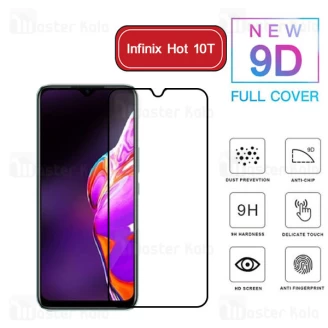 محافظ صفحه شیشه ای تمام صفحه تمام چسب اینفینیکس Infinix Hot 10T 9D Glass