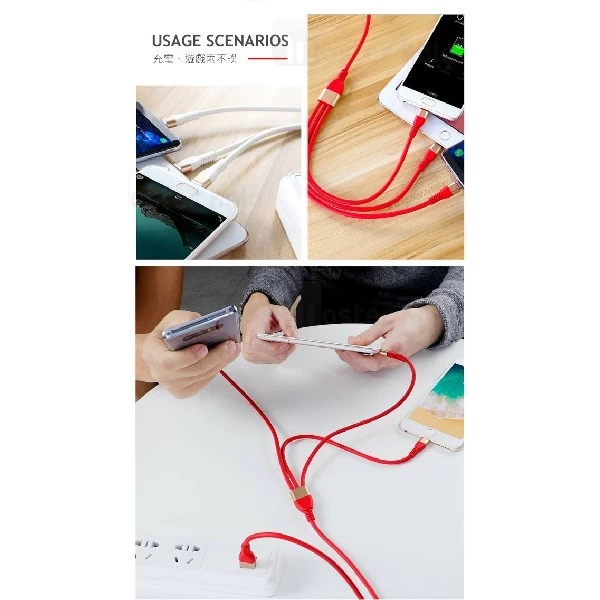 کابل سه سر جویروم Joyroom JR-S318 3 in 1 Data توان 2.4 آمپر و طول 1.5 متر