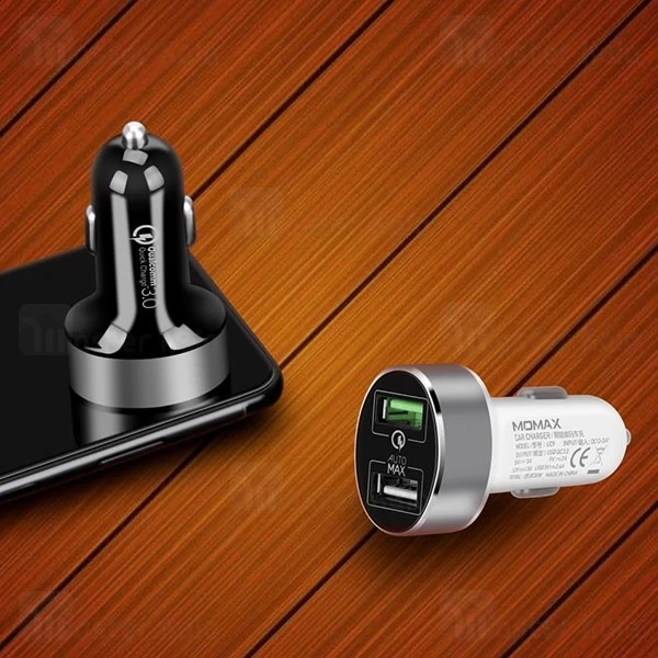 شارژر فندکی Momax UC9 Dual Port USB Qualcomm 3.0 Car Charger