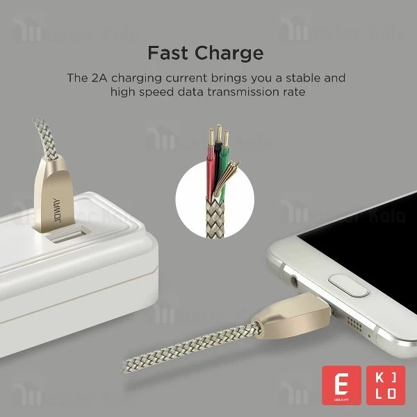 کابل دو کاره جووی JOWAY LI91 Zinc Alloy Cable توان 2 آمپر به طول 2 متر