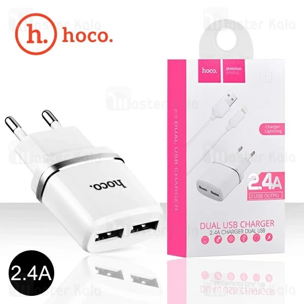 شارژر دیواری هوکو Hoco C12 Dual USB Charger توان 2.4 آمپر همراه با کابل