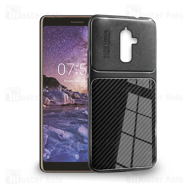قاب ژله ای طرح چرم فیبر کربنی Nokia 7 Plus Auto Focus Fiber Carbon