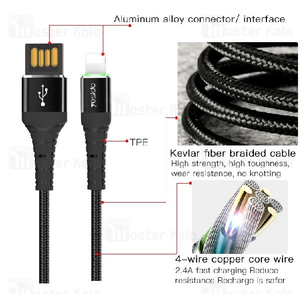 کابل لایتنینگ یسیدو Yesido CA35 Data Cable توان 2.4 آمپر و طول 1.2 متر