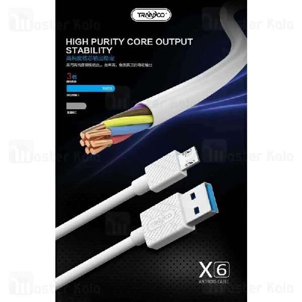 کابل میکرو یو اس بی ترانیو Tranyoo X6 Cable توان 5 آمپر و طول 1 متر