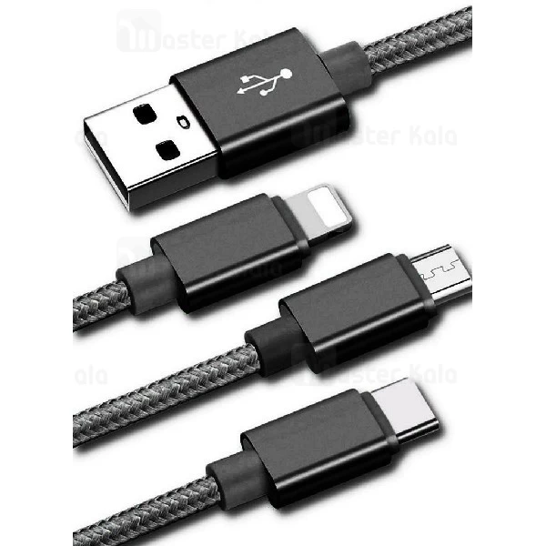 کابل سه سر باوین Bavin CB-076 3 in 1 Cable توان 2.4 آمپر و طول 1.2 متر