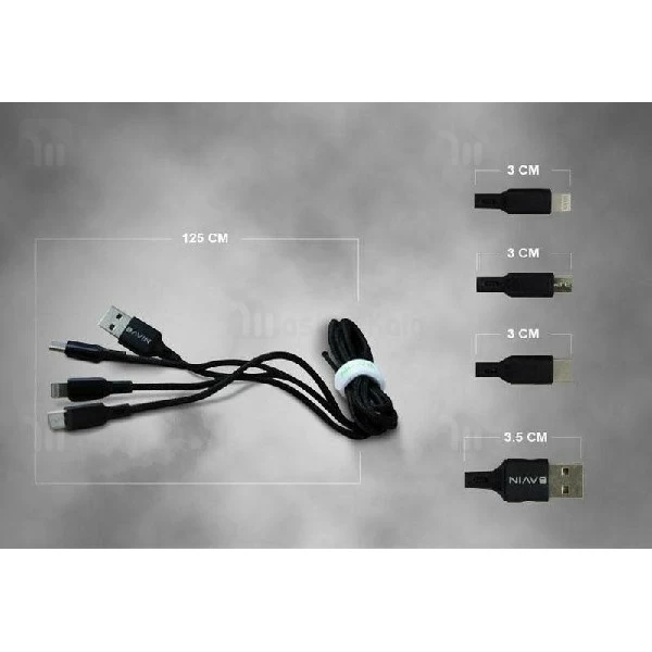 کابل سه سر باوین Bavin CB-076 3 in 1 Cable توان 2.4 آمپر و طول 1.2 متر