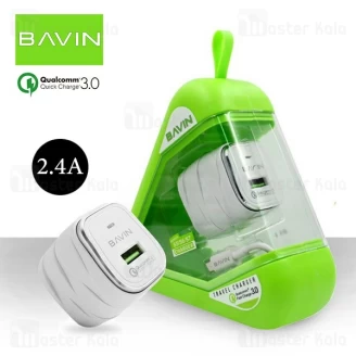 شارژر دیواری فست شارژ باوین Bavin PC527Y QC3.0 Charger همراه با کابل