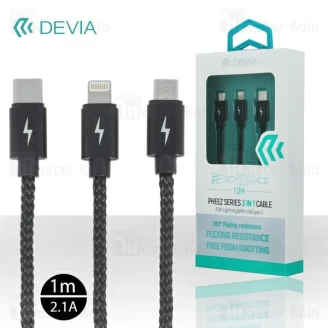 کابل سه سر دیویا Devia EC048 Pheez 3 in 1 Cable توان 2.1 آمپر و طول 1 متر