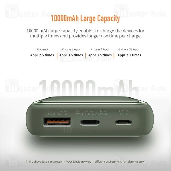 پاوربانک فست شارژ 10000 راک Rock RMP0398 QC3.0 Mini Power Bank توان 3 آمپر