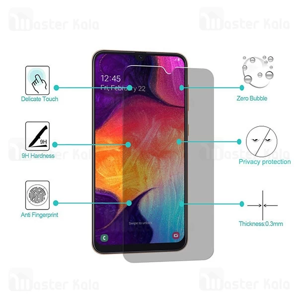 گلس حریم شخصی تمام صفحه و تمام چسب سامسونگ Samsung Galaxy A20 / A30 / A50 Privacy Glass