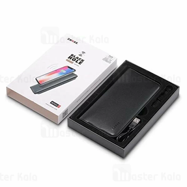 پاوربانک وایرلس 8000 میلی آمپر و کیف چرمی Zhuse ZS-WB-001 Black Hole