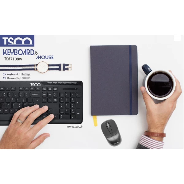 کیبورد و ماوس بی سیم تسکو TKM7108W با حروف فارسی