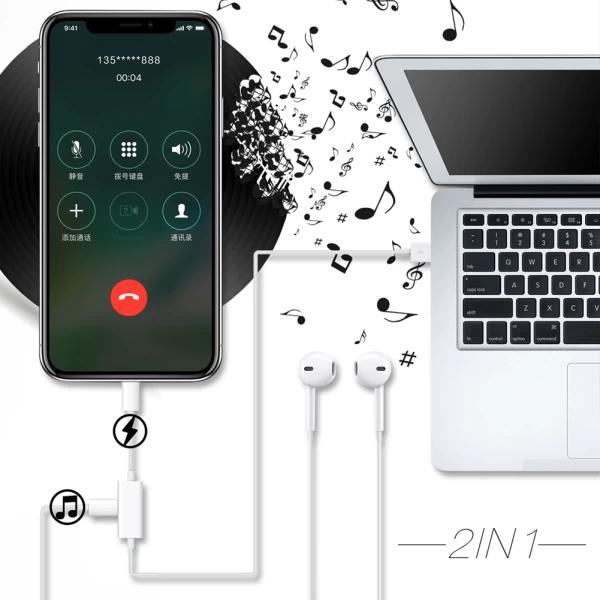 کابل تبدیل لایتنینگ اتصال همزمان هندزفری و شارژر PiBlue AY-T56