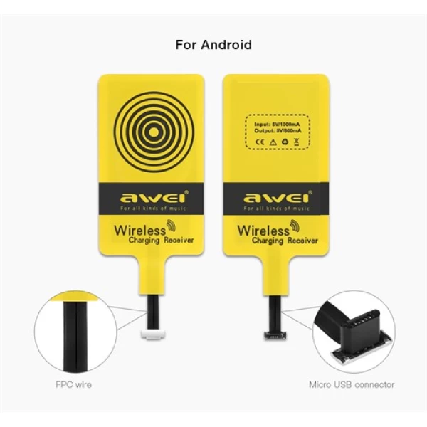 کیت شارژر وایرلس میکرو یو اس بی اوی Awei Qi Wireless Receiver