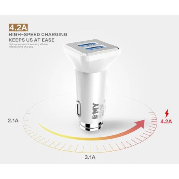 شارژر فندکی 2 پورت Emy امی MY-115 با کابل میکرو یو اس بی