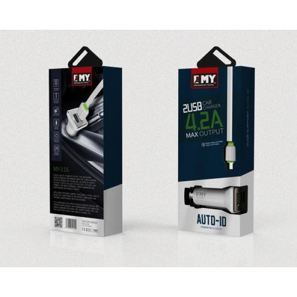 شارژر فندکی 2 پورت Emy امی MY-115 با کابل میکرو یو اس بی
