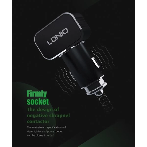 شارژر فندکی الدینیو LDNIO C306 با کابل لایتنینگ آیفون
