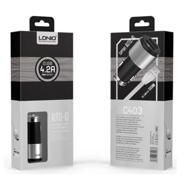 شارژر فندکی 2 پورت الدینیو مدل LDNIO C403 با کابل میکرو یو اس بی