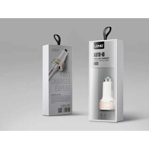 شارژر فندکی الدینیو LDNIO C501 3 USB 5.1A Fast Car Charger جریان 5.1 آمپر همراه با کابل