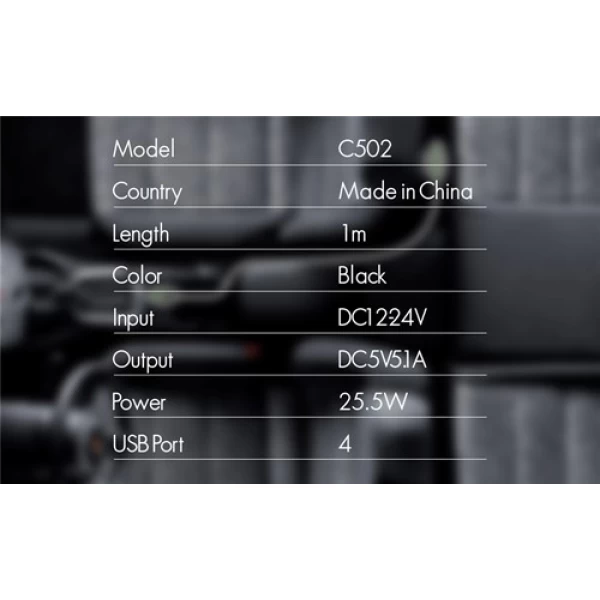 شارژر فندکی و هاب 4 پورت الدینیو LDNIO C502 مناسب اتومبیل با کابل شارژ