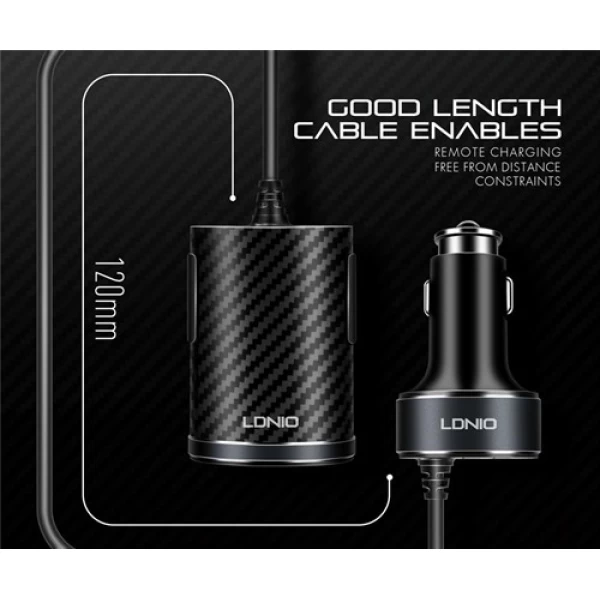 شارژر فندکی و هاب 4 پورت الدینیو LDNIO C502 مناسب اتومبیل با کابل شارژ