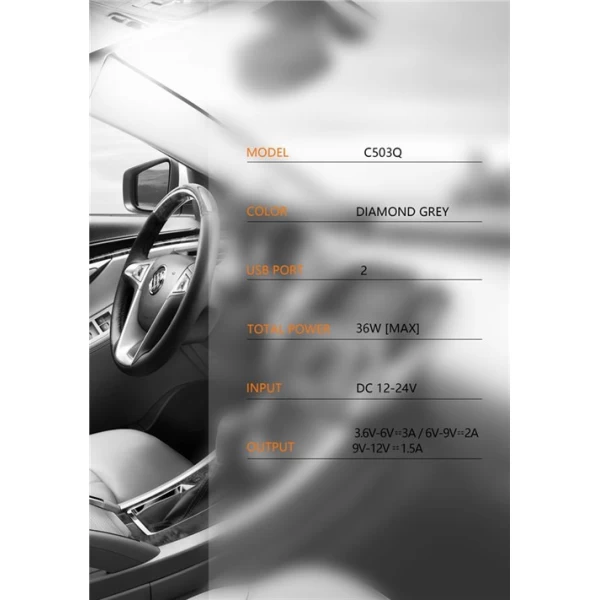 شارژر فندکی 2 پورت الدینیو مدل LDNIO C503Q با کابل