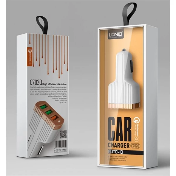 شارژر فندکی الدینیو LDNIO C702Q فست شارژ 3 پورت Qualcomm 3.0